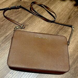 Michael Kors Jet Set Large Saffiano Leather Crossbody Bag Brown
